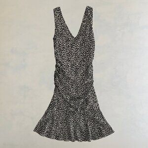 Tracy Reese Black & White Silk Cheetah Print Midi Dress